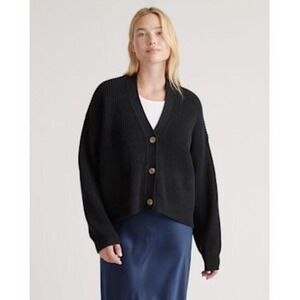 NWT Quince 100% Organic Cotton Fisherman Boxy Cropped Cardigan Size L Black